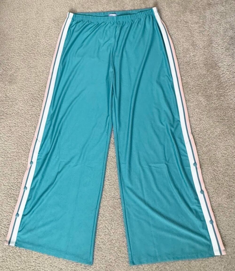Florence by Mills Womens XXL Teal Breakaway Snap Track Pants Wide Leg NWT